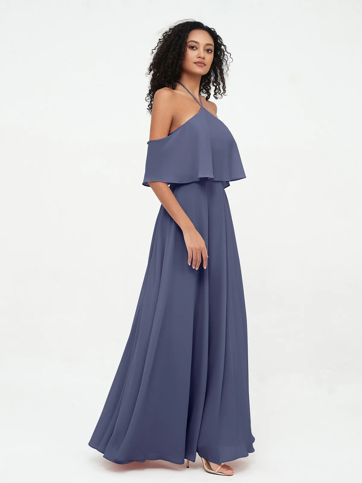 Halter Off the Shoulder Max Dresses with Pockets-Stormy Plus Size