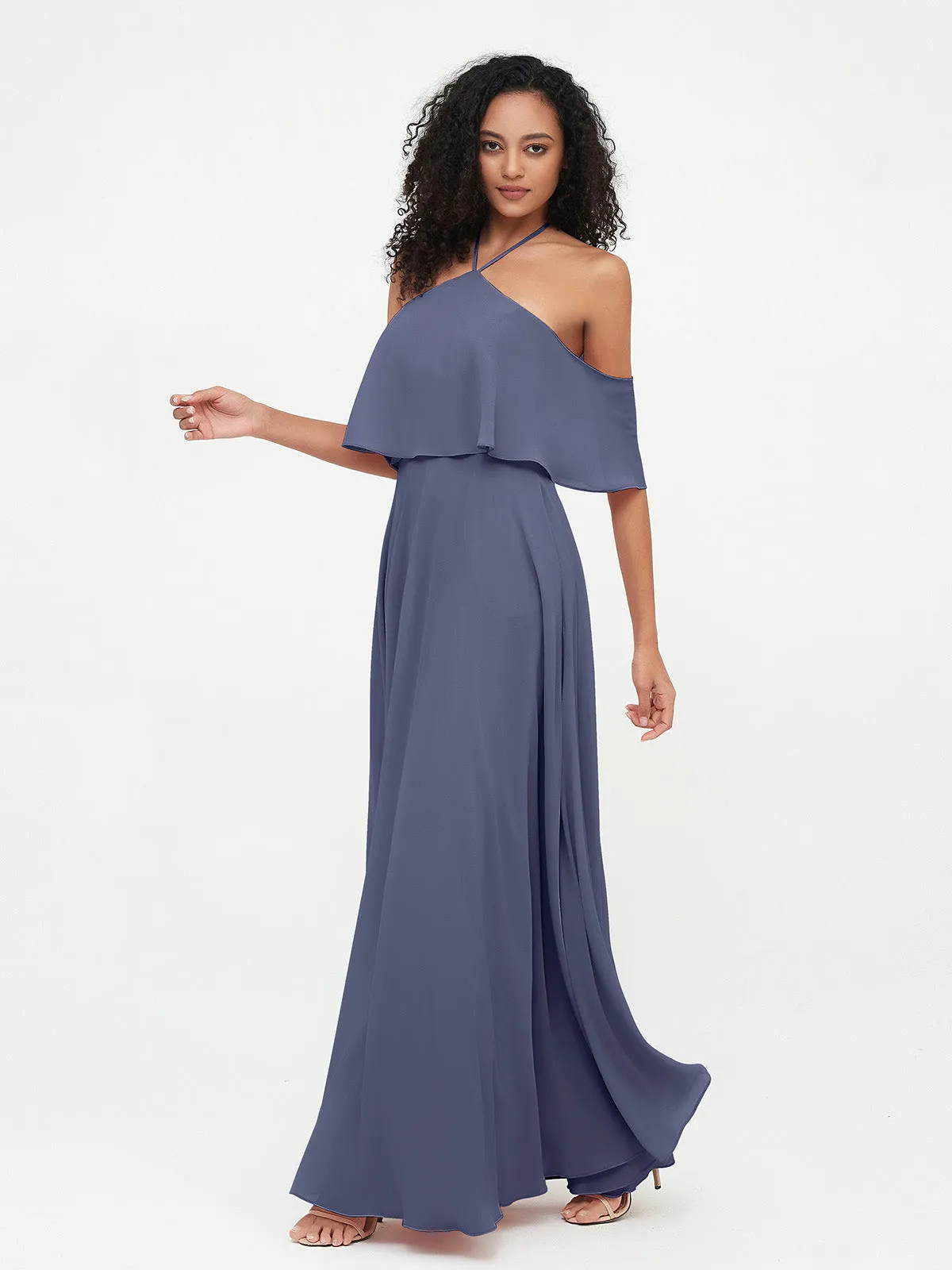 Halter Off the Shoulder Max Dresses with Pockets-Stormy Plus Size