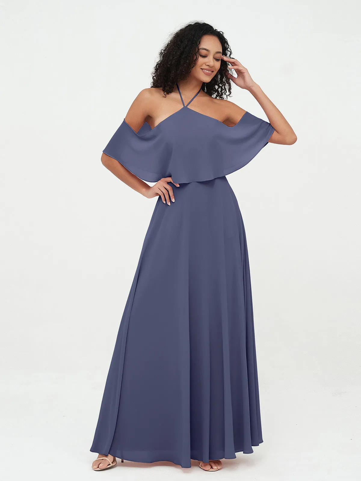 Halter Off the Shoulder Max Dresses with Pockets-Stormy Plus Size