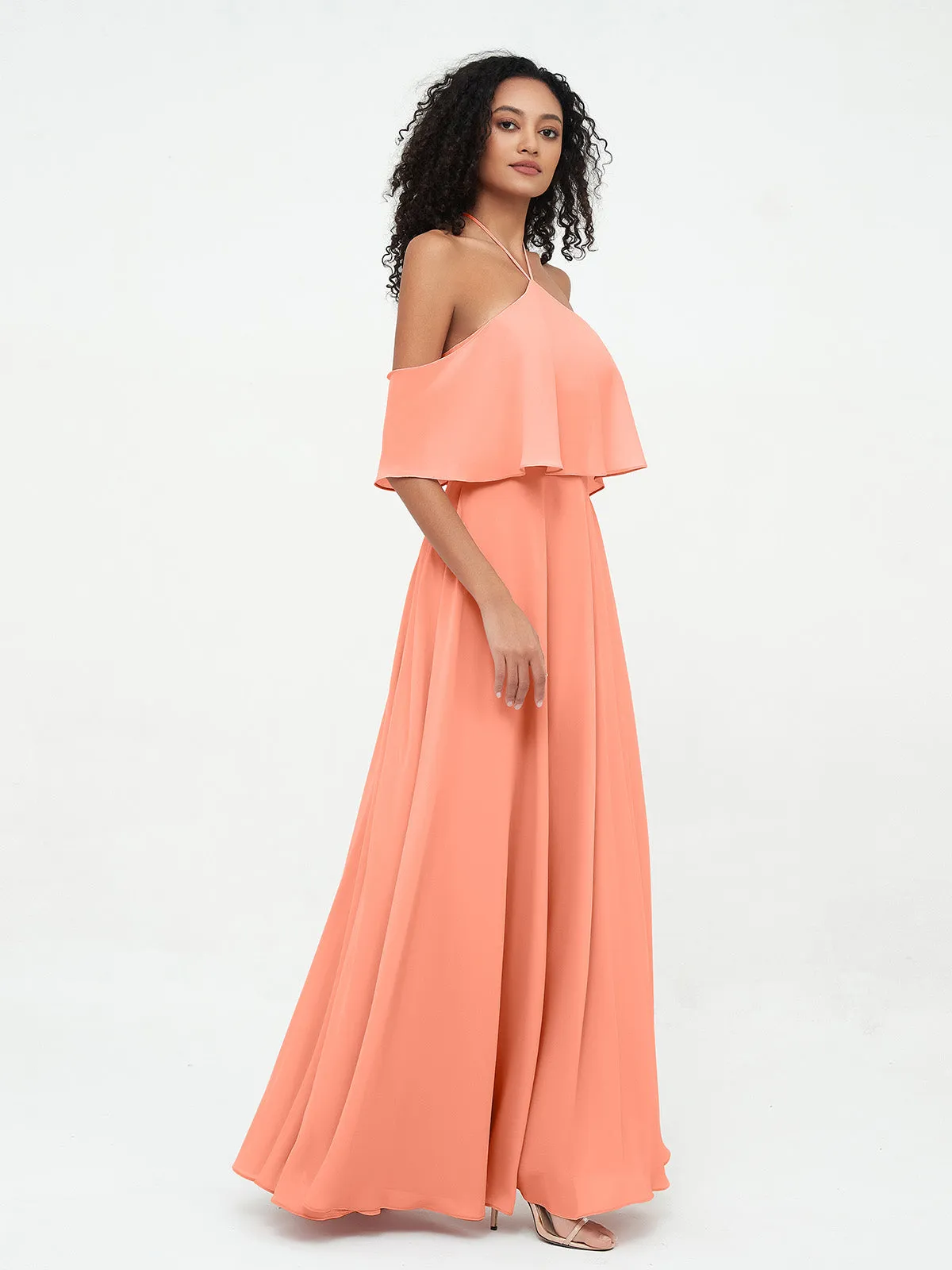 Halter Off the Shoulder Max Dresses with Pockets-Sunset