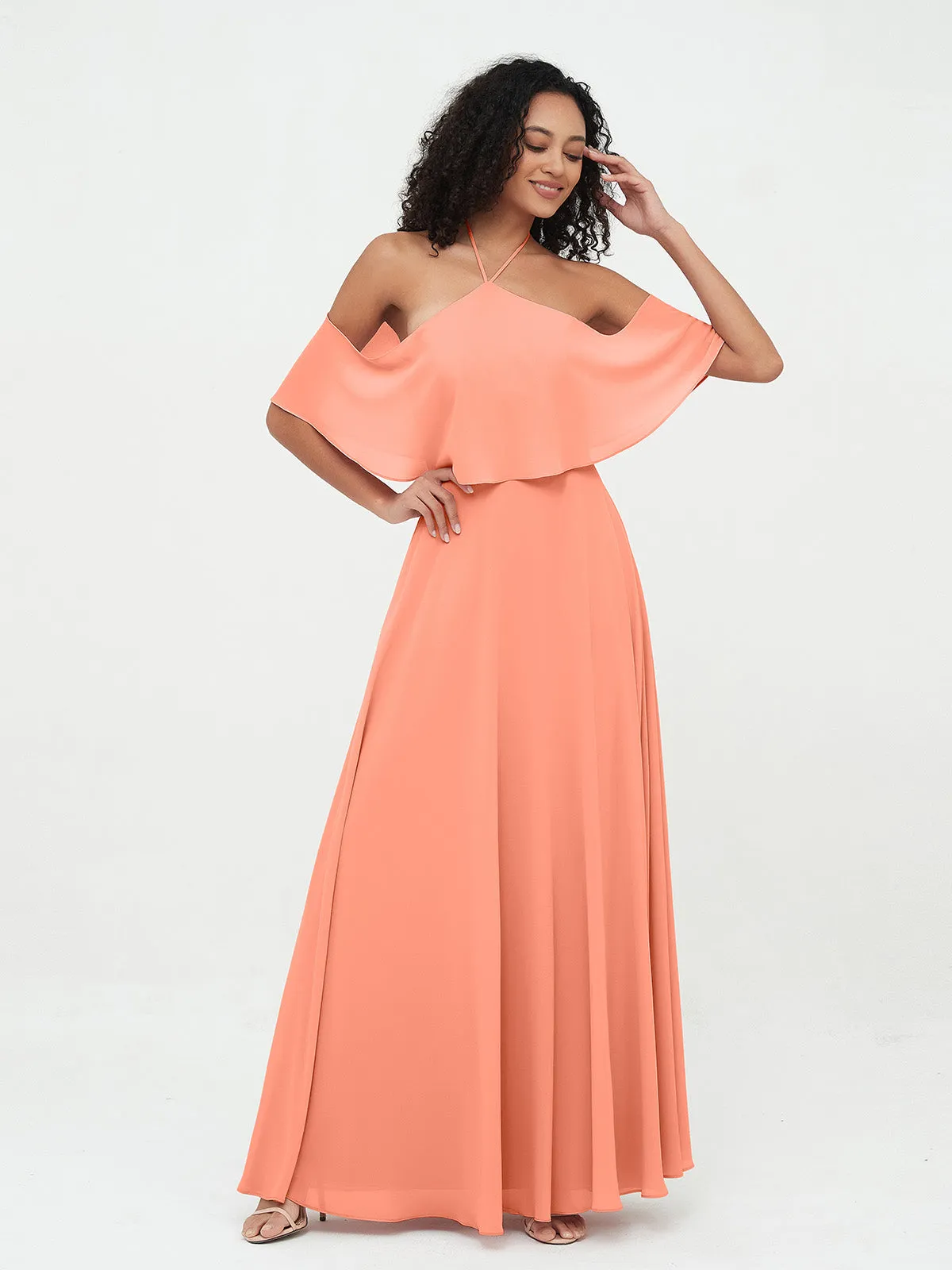 Halter Off the Shoulder Max Dresses with Pockets-Sunset