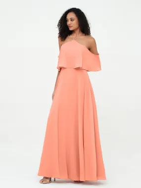 Halter Off the Shoulder Max Dresses with Pockets-Sunset
