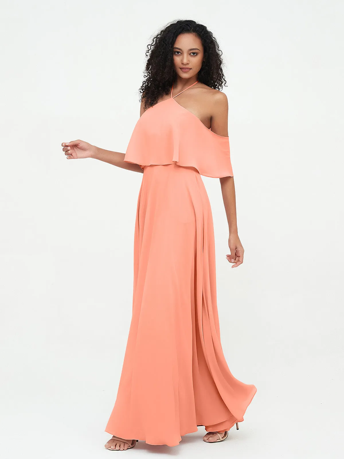 Halter Off the Shoulder Max Dresses with Pockets-Sunset