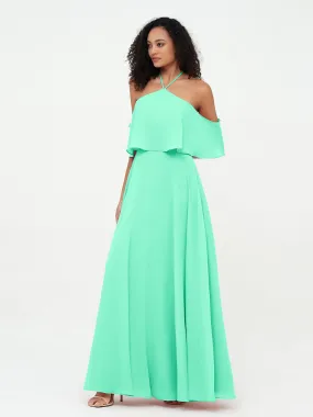 Halter Off the Shoulder Max Dresses with Pockets-Turquoise Plus Size