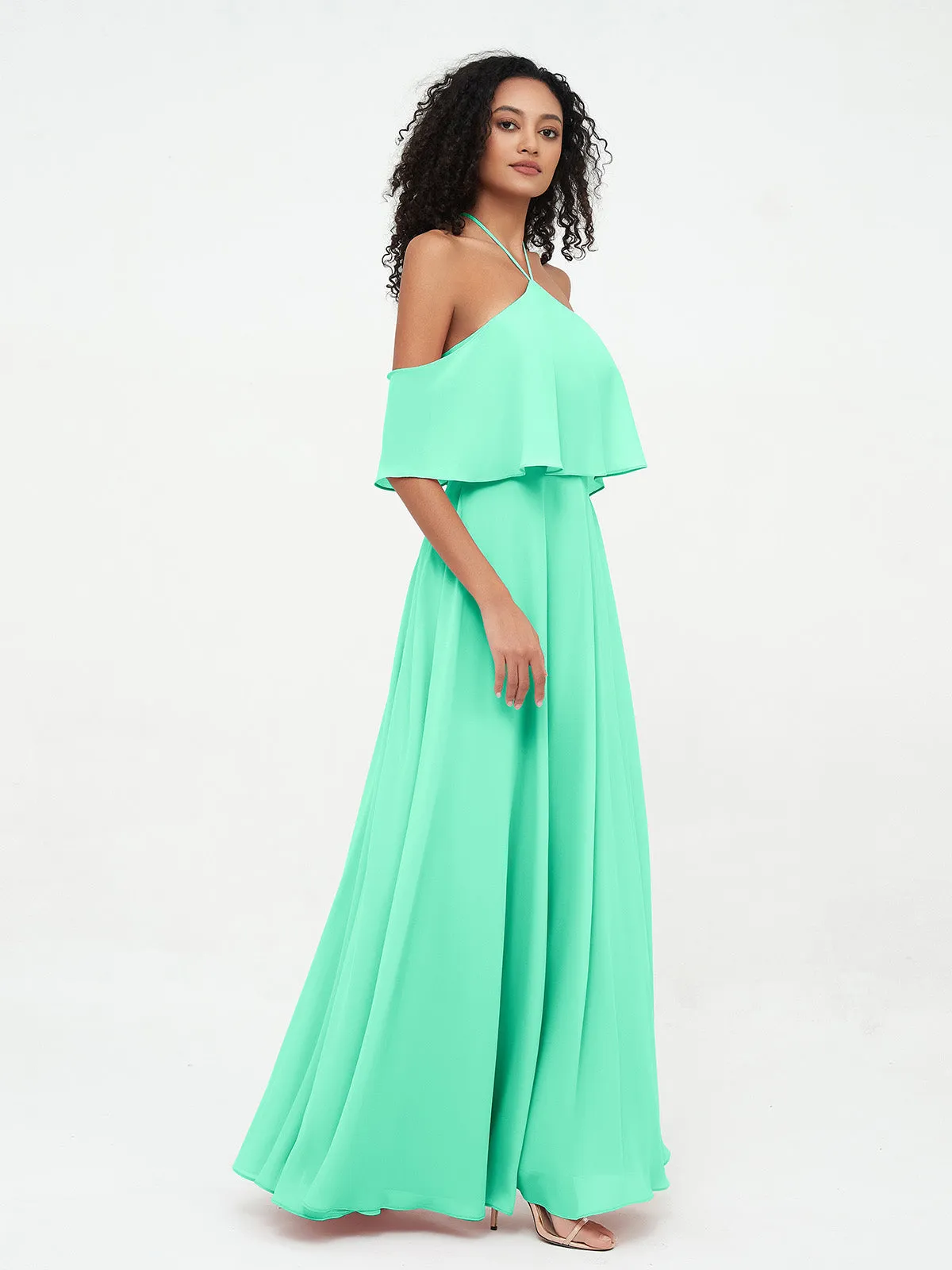 Halter Off the Shoulder Max Dresses with Pockets-Turquoise Plus Size