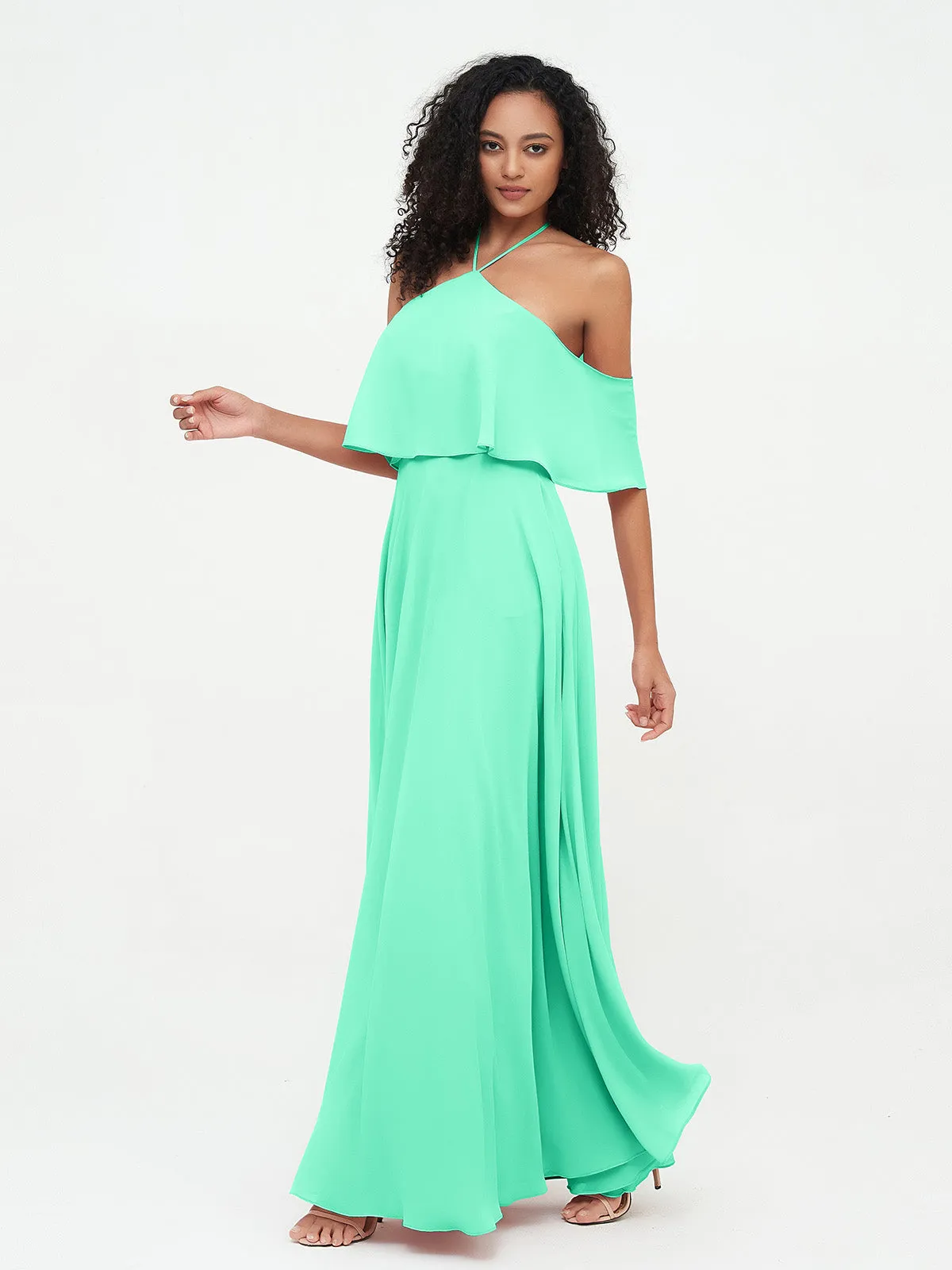 Halter Off the Shoulder Max Dresses with Pockets-Turquoise Plus Size