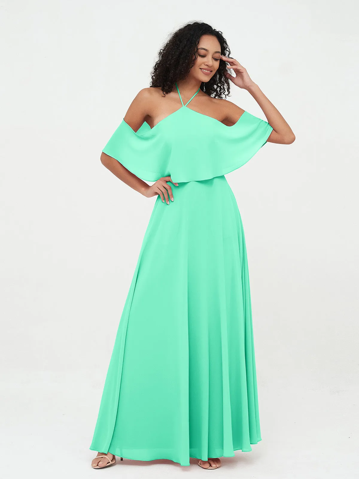 Halter Off the Shoulder Max Dresses with Pockets-Turquoise Plus Size
