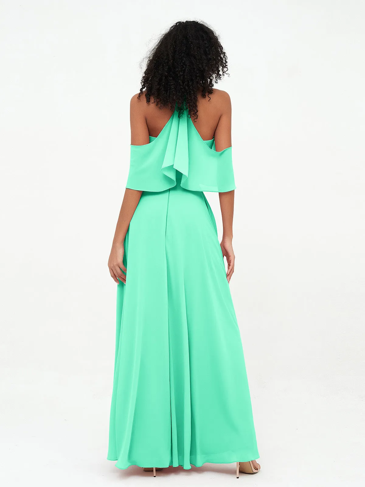 Halter Off the Shoulder Max Dresses with Pockets-Turquoise Plus Size
