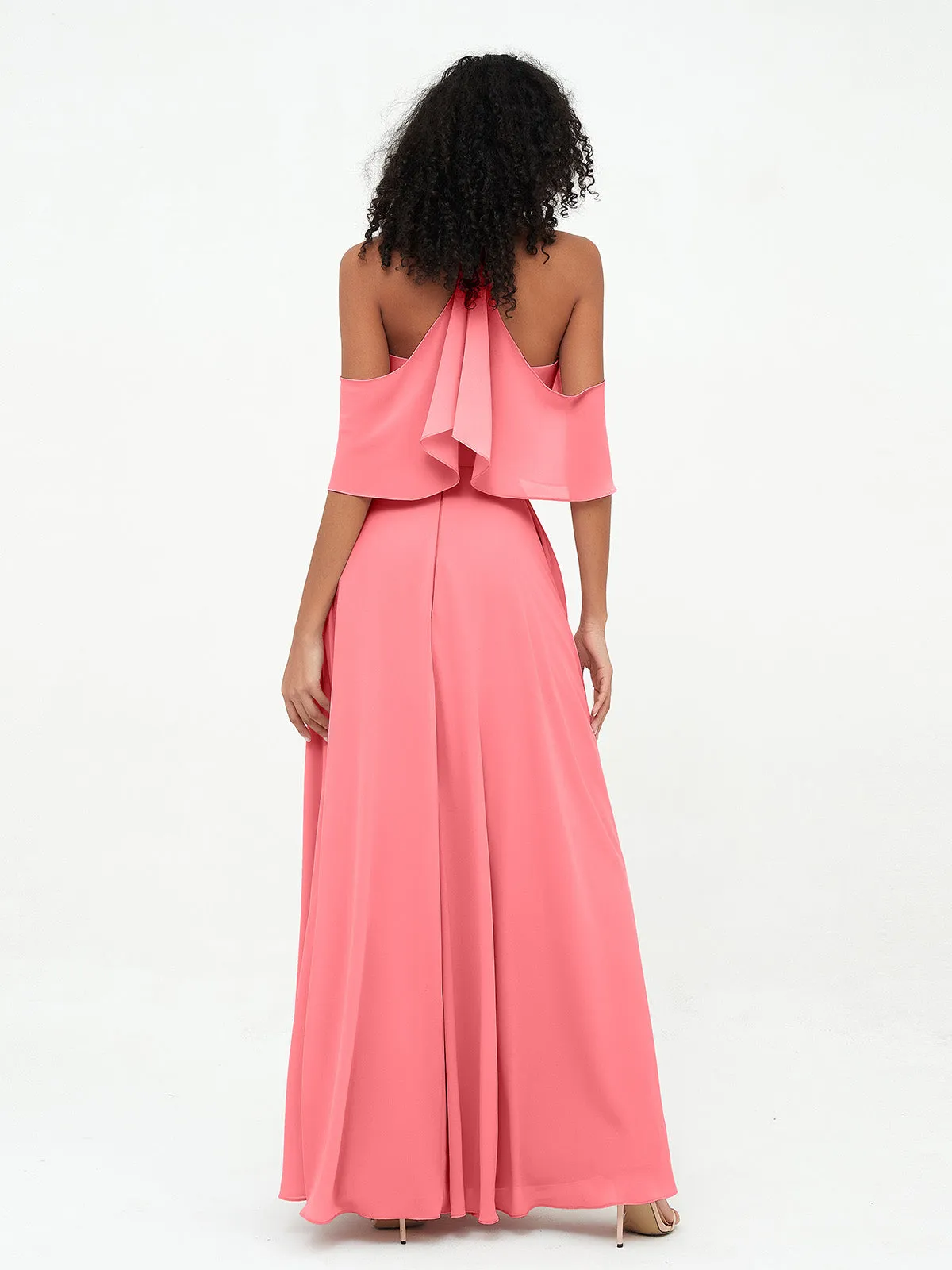 Halter Off the Shoulder Max Dresses with Pockets-Watermelon Plus Size