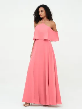 Halter Off the Shoulder Max Dresses with Pockets-Watermelon Plus Size