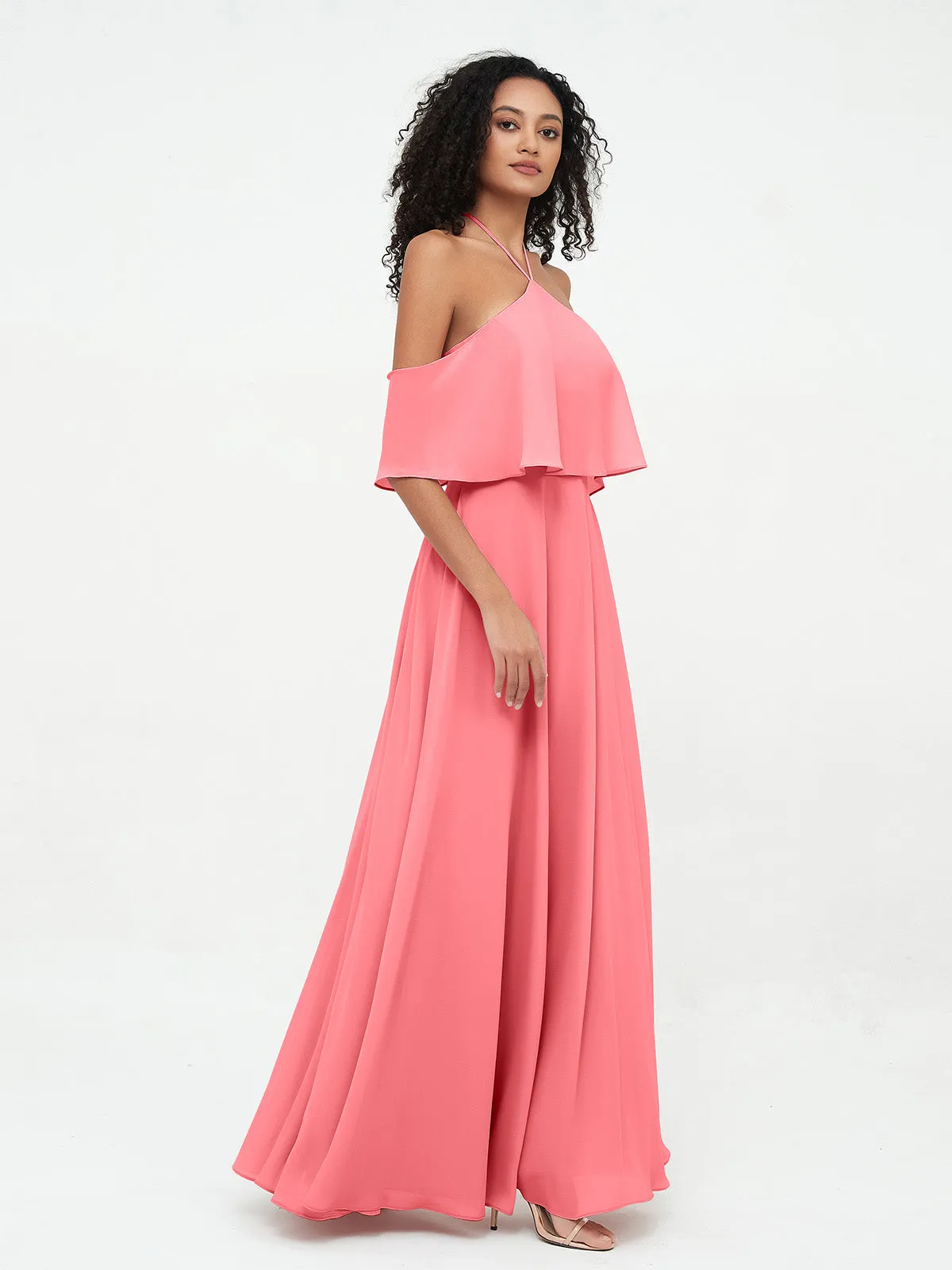 Halter Off the Shoulder Max Dresses with Pockets-Watermelon Plus Size