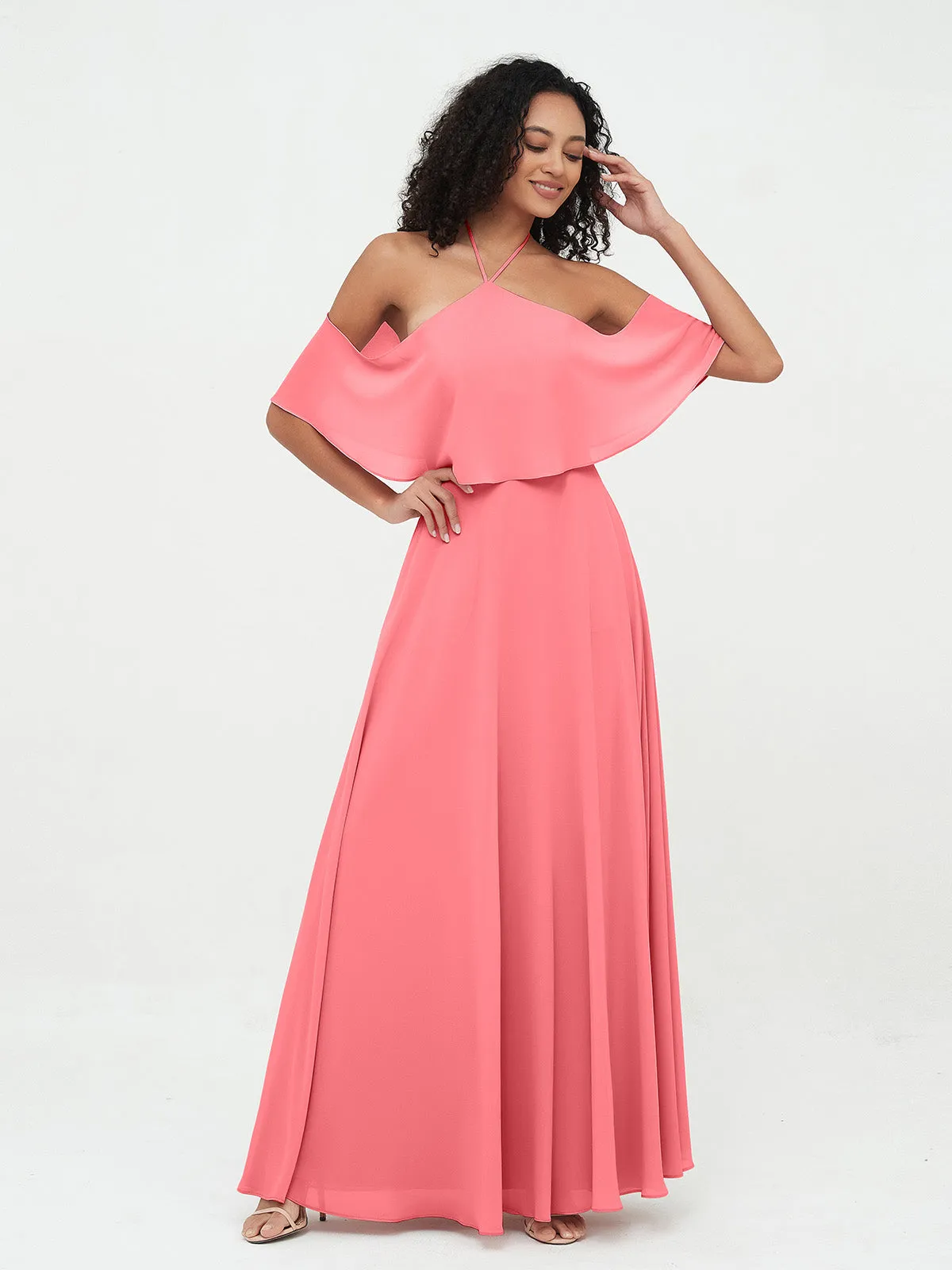 Halter Off the Shoulder Max Dresses with Pockets-Watermelon Plus Size