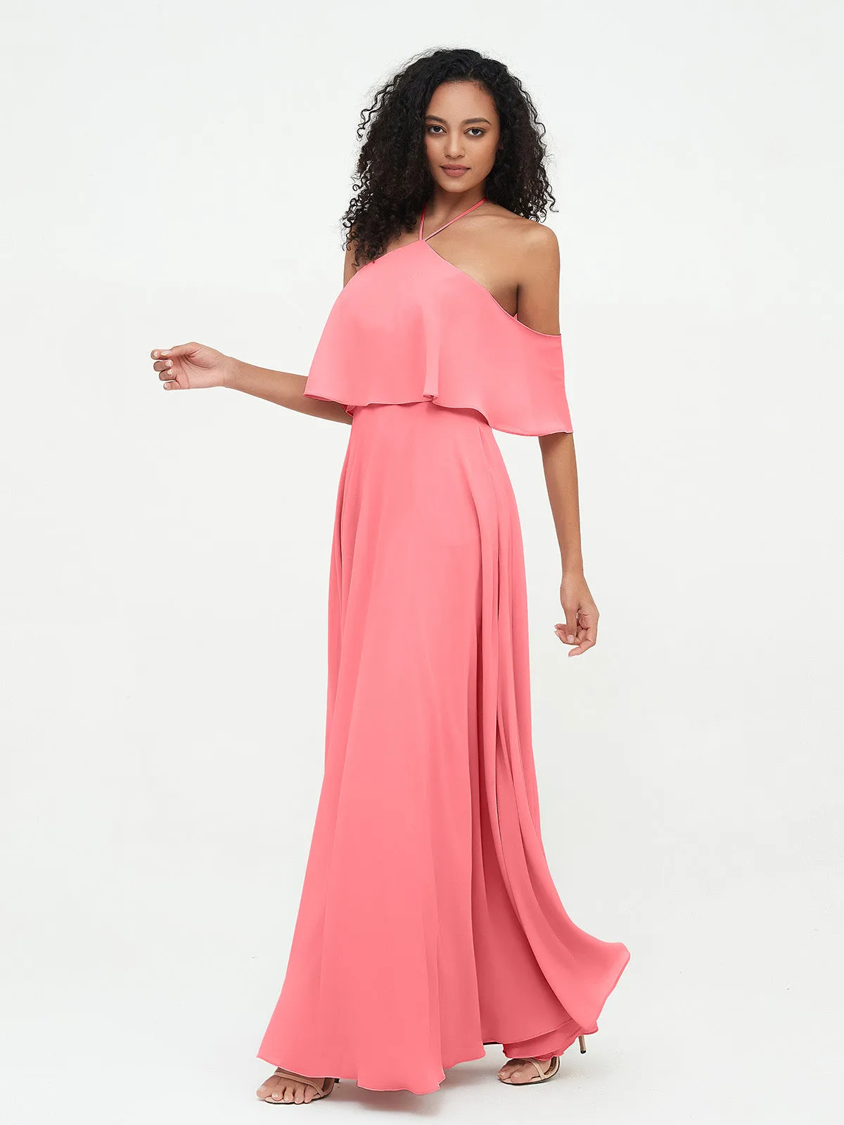 Halter Off the Shoulder Max Dresses with Pockets-Watermelon Plus Size