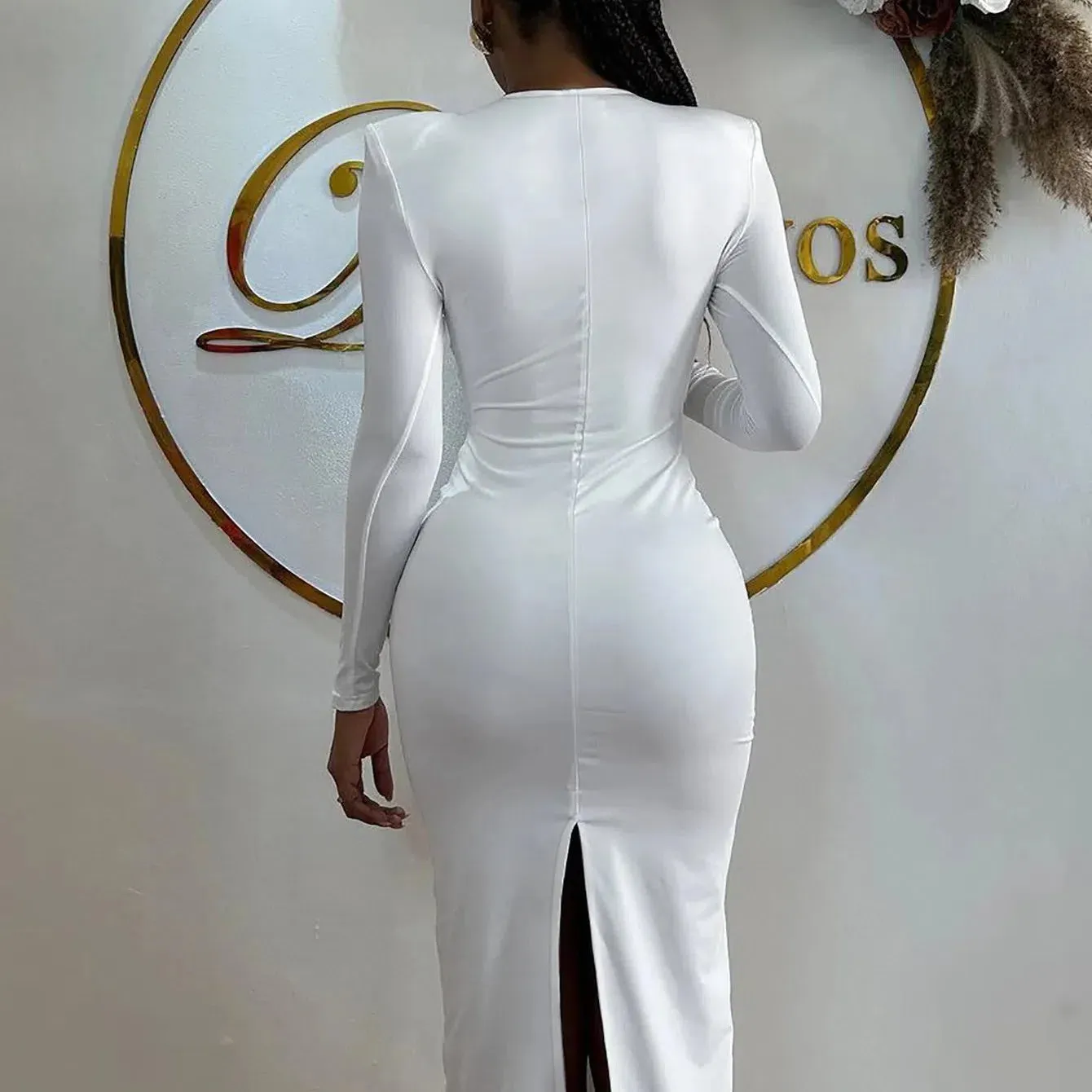 Hawthaw Women Spring Autumn Sexy Long Sleeve Hollow Out Dress