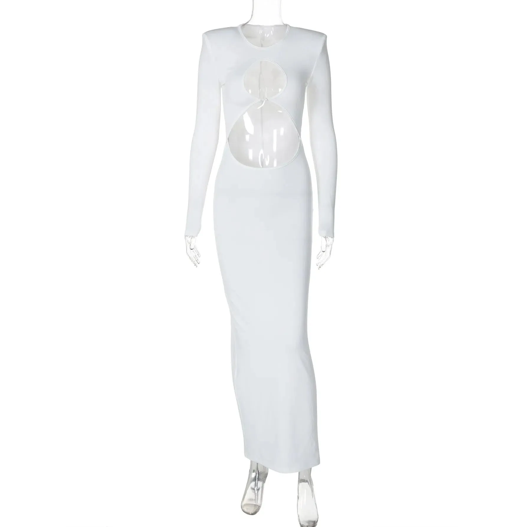 Hawthaw Women Spring Autumn Sexy Long Sleeve Hollow Out Dress