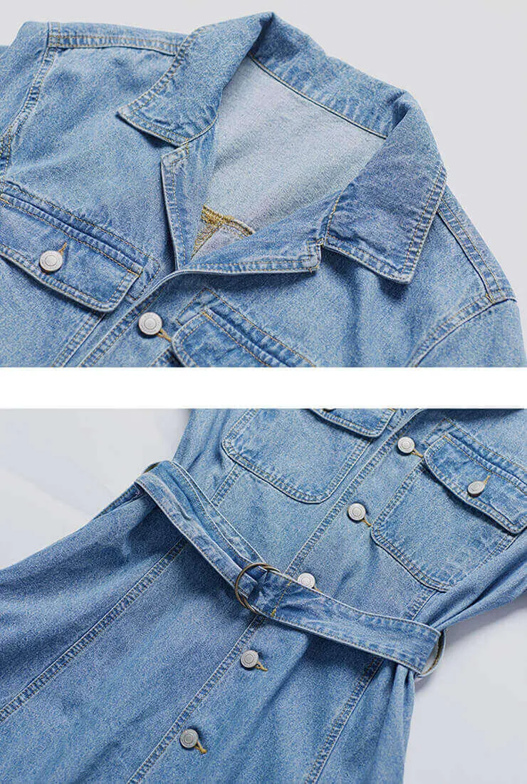High Waist Denim Shirt Midi Dress