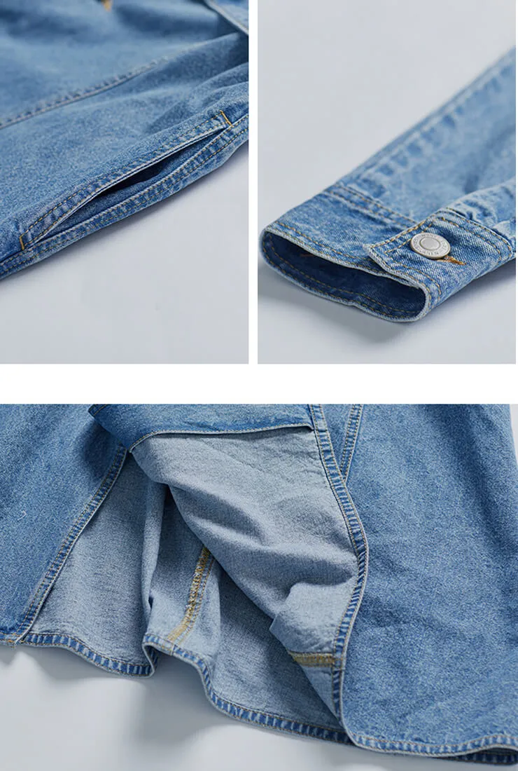 High Waist Denim Shirt Midi Dress