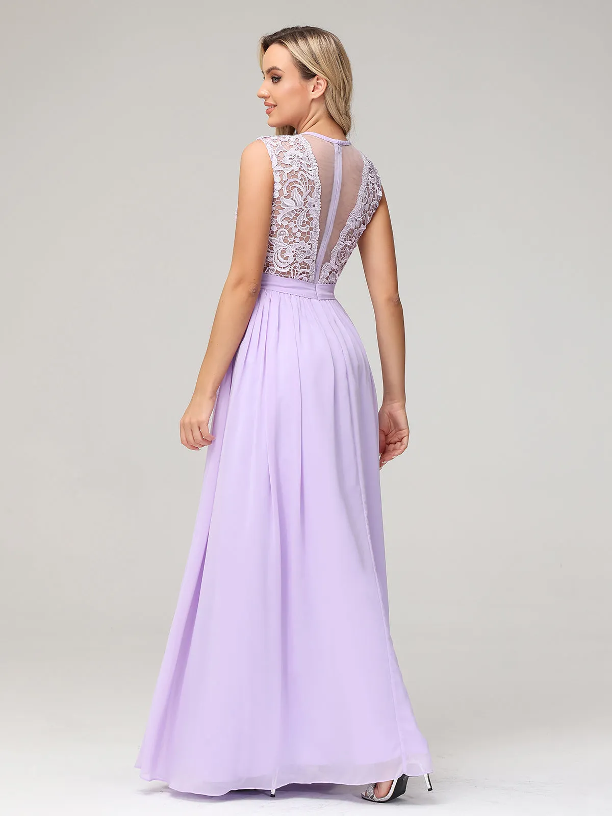 Illusion Neck Chiffon and Lace Dresses Clearance