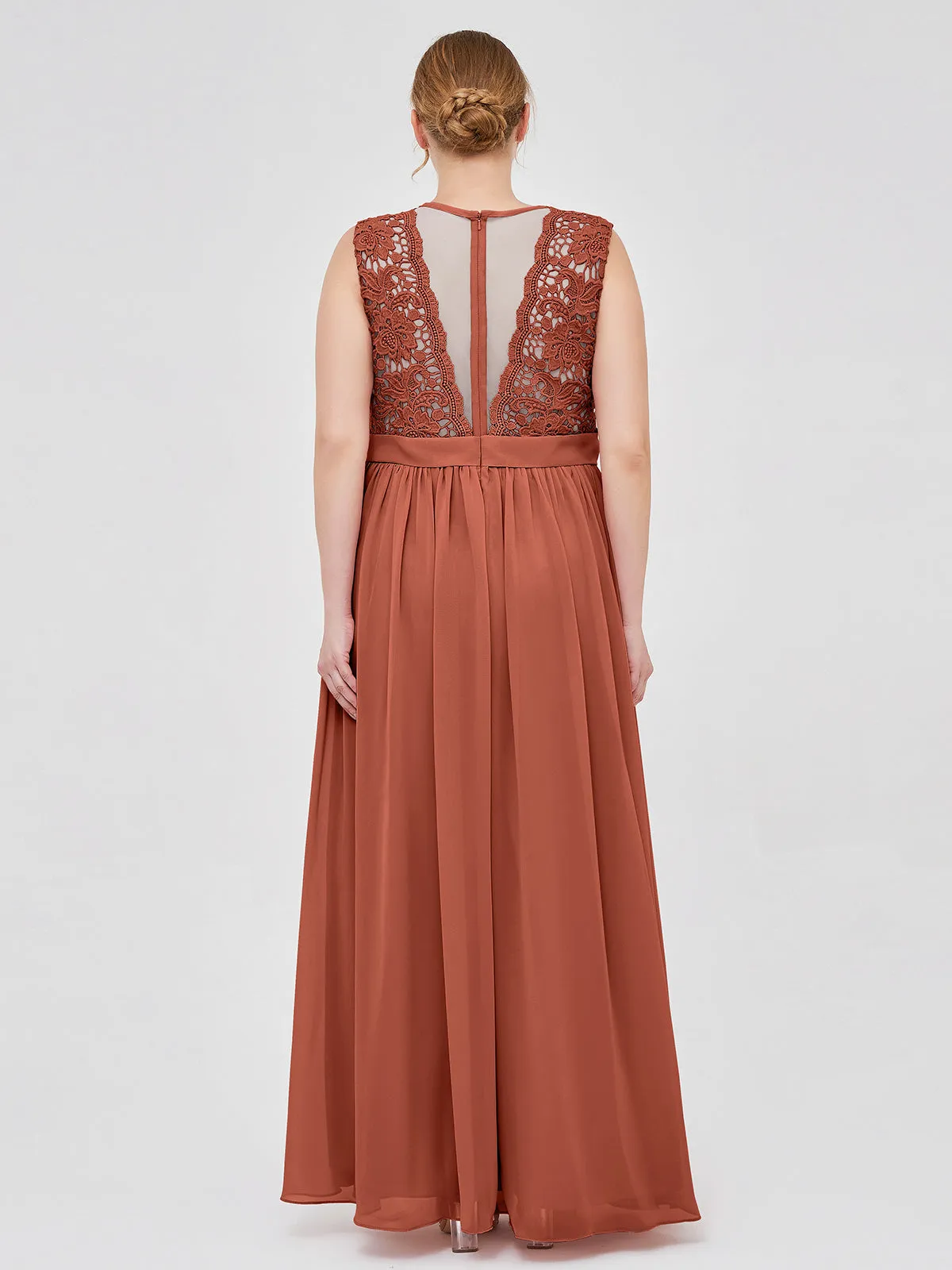 Illusion Neck Chiffon and Lace Dresses Clearance