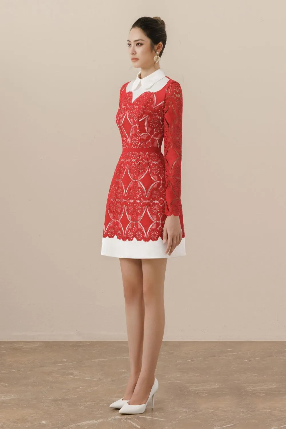 Isabella A-line Long Sleeved Lace Mini Dress
