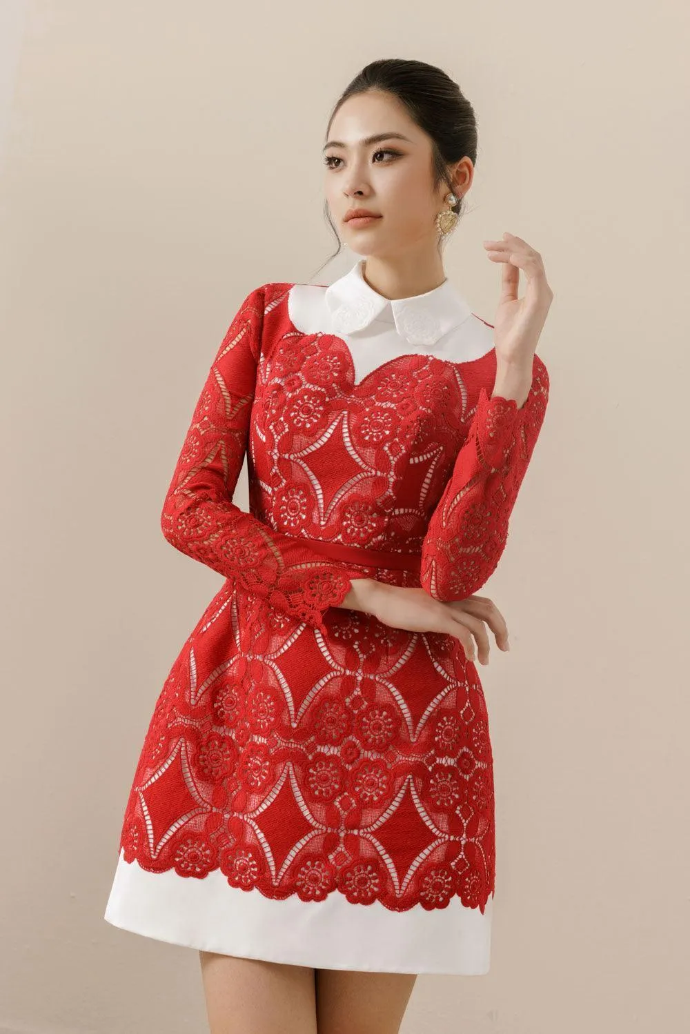 Isabella A-line Long Sleeved Lace Mini Dress