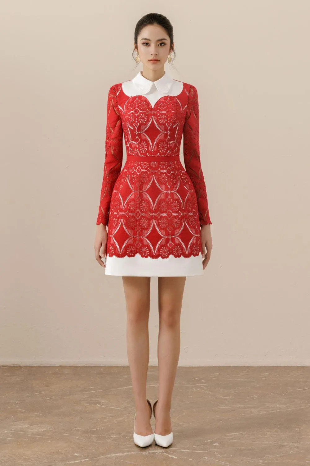 Isabella A-line Long Sleeved Lace Mini Dress