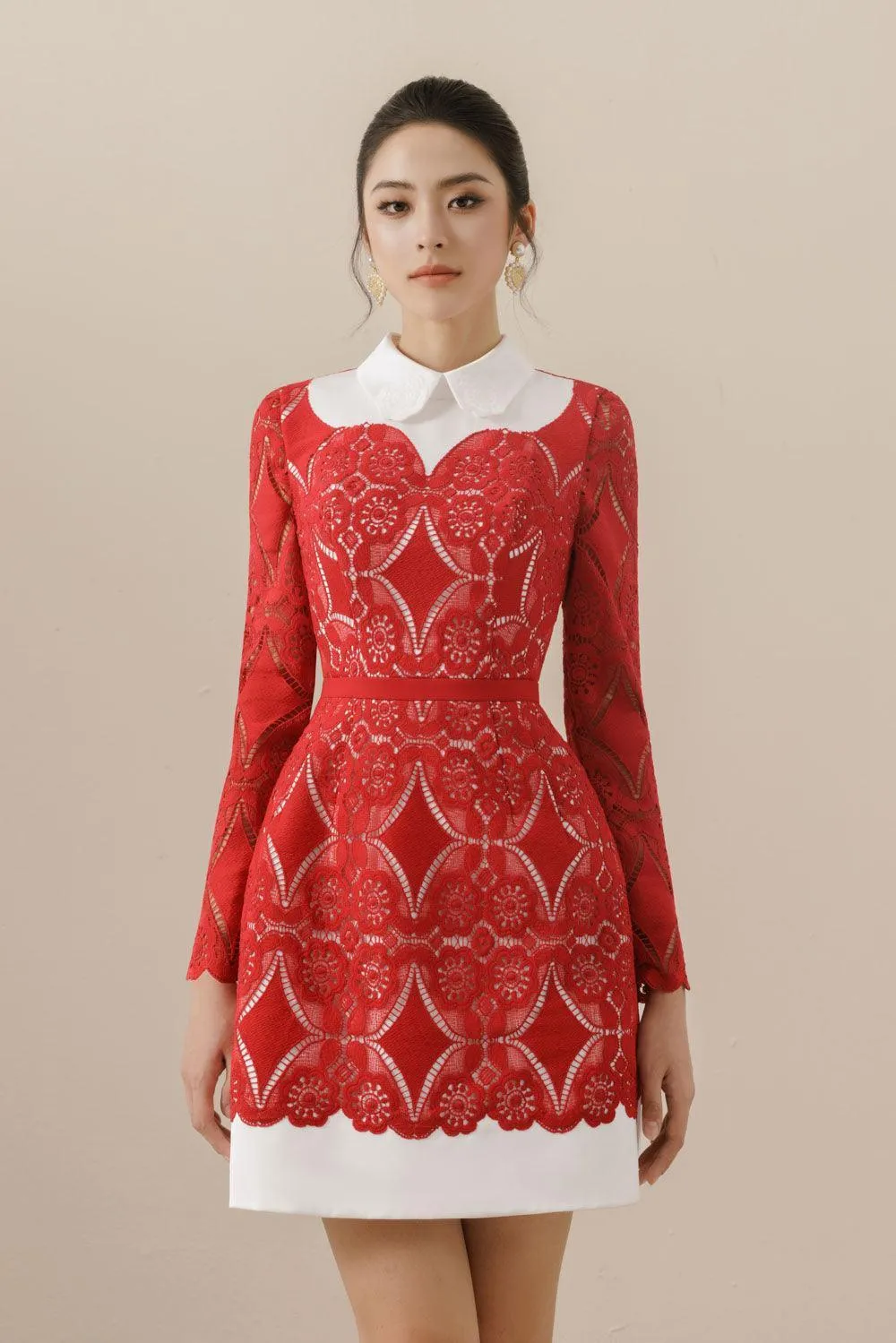 Isabella A-line Long Sleeved Lace Mini Dress