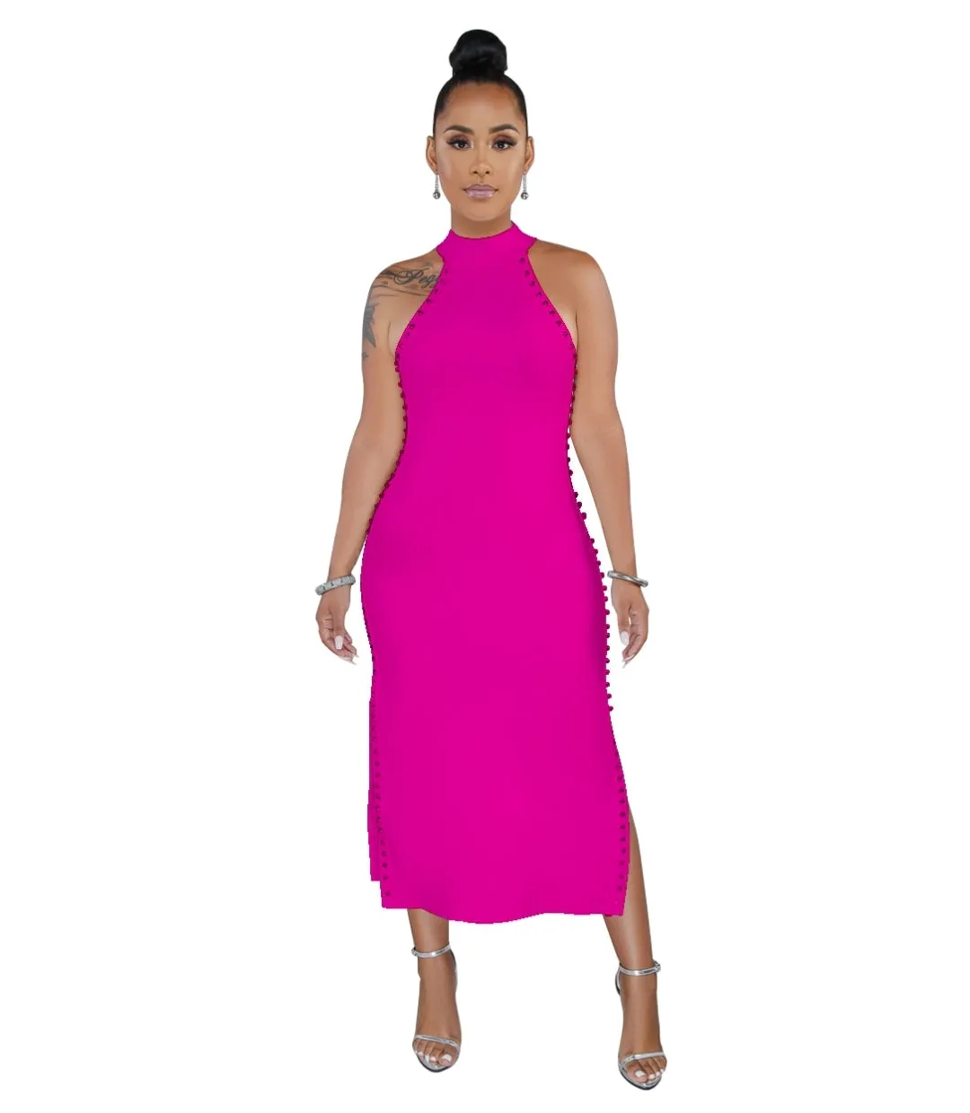 Ivy Women's Sexy Ruched Bodycon Mini Dress Long Sleeve Cocktail Party Dresses (Pink)