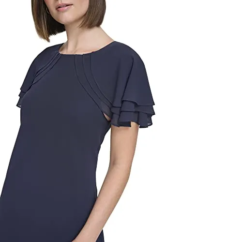 Jessica Howard Women's Chiffon Tiered Style Short Sleeve-Desk to Dinner Dress, Navy, 12 Petite