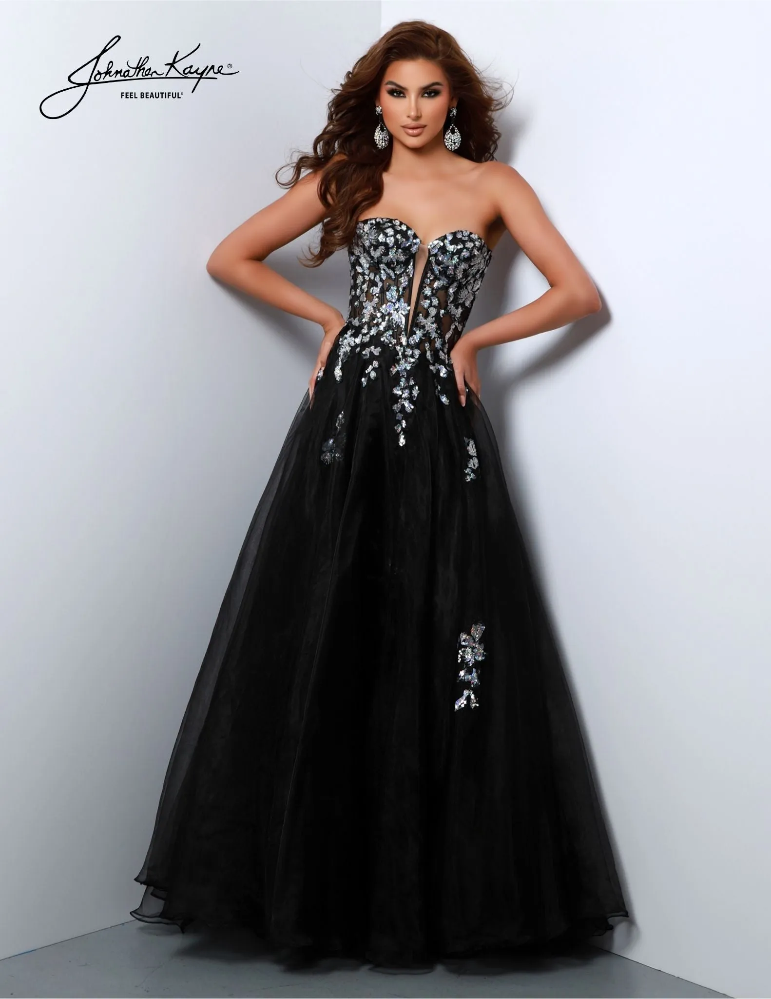 Johnathan Kayne 2809 Long Prom Dress Sheer Sequin Corset Formal Pageant Gown A-Line
