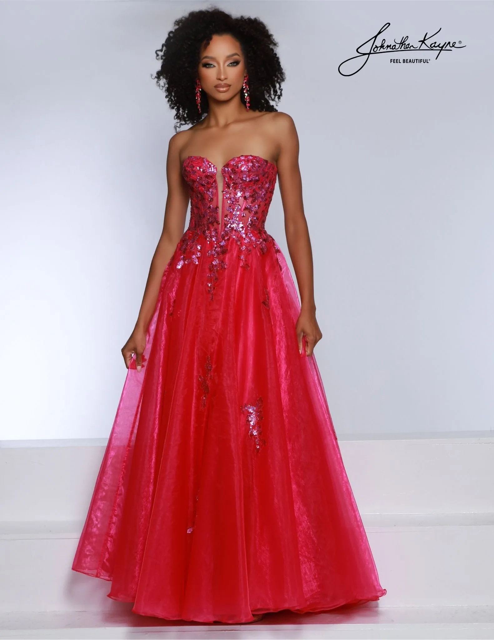 Johnathan Kayne 2809 Long Prom Dress Sheer Sequin Corset Formal Pageant Gown A-Line