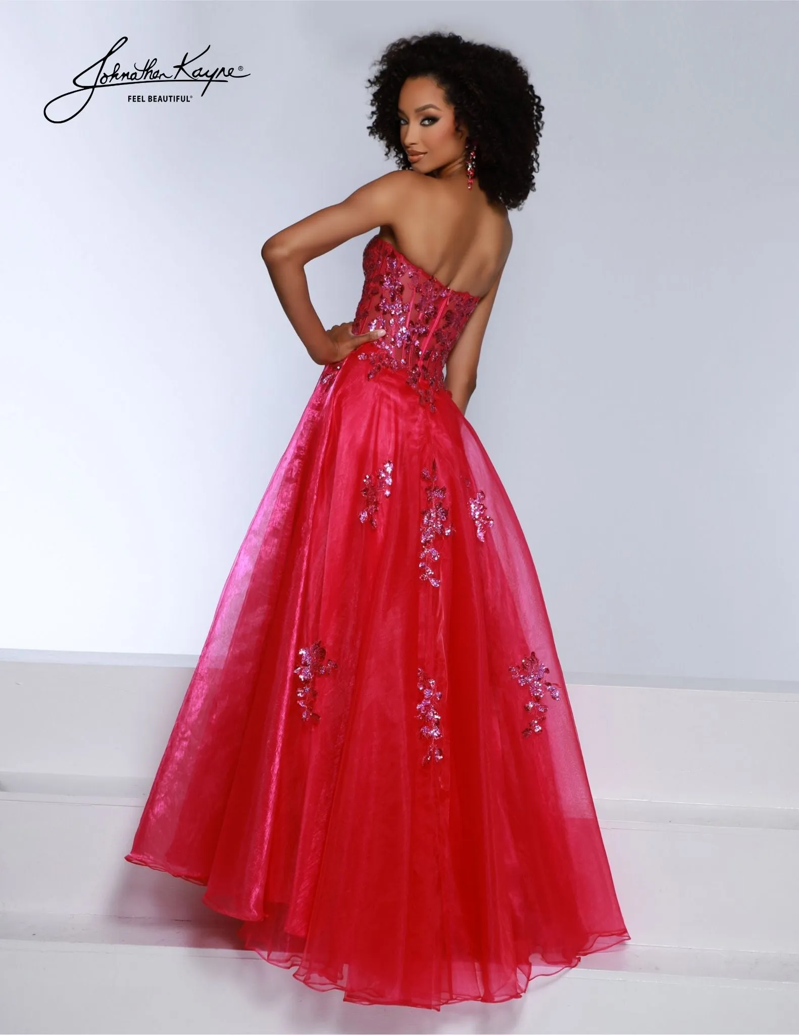 Johnathan Kayne 2809 Long Prom Dress Sheer Sequin Corset Formal Pageant Gown A-Line