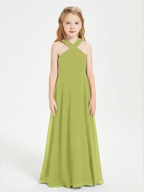 Junior Bridesmaid Dresses Grecian Neckline Floor Length Clover
