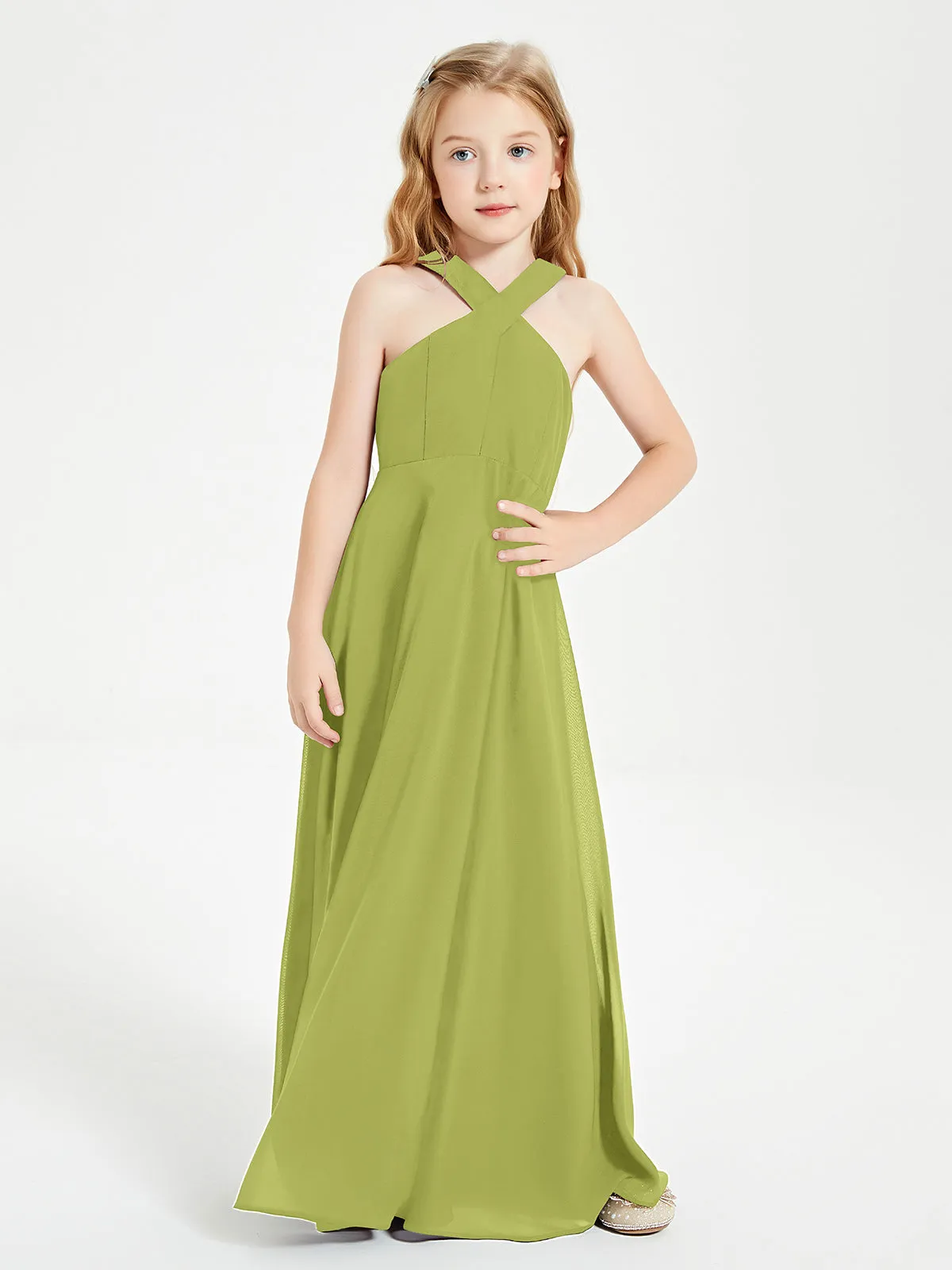 Junior Bridesmaid Dresses Grecian Neckline Floor Length Clover