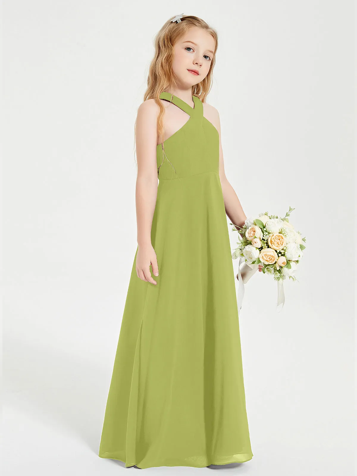 Junior Bridesmaid Dresses Grecian Neckline Floor Length Clover
