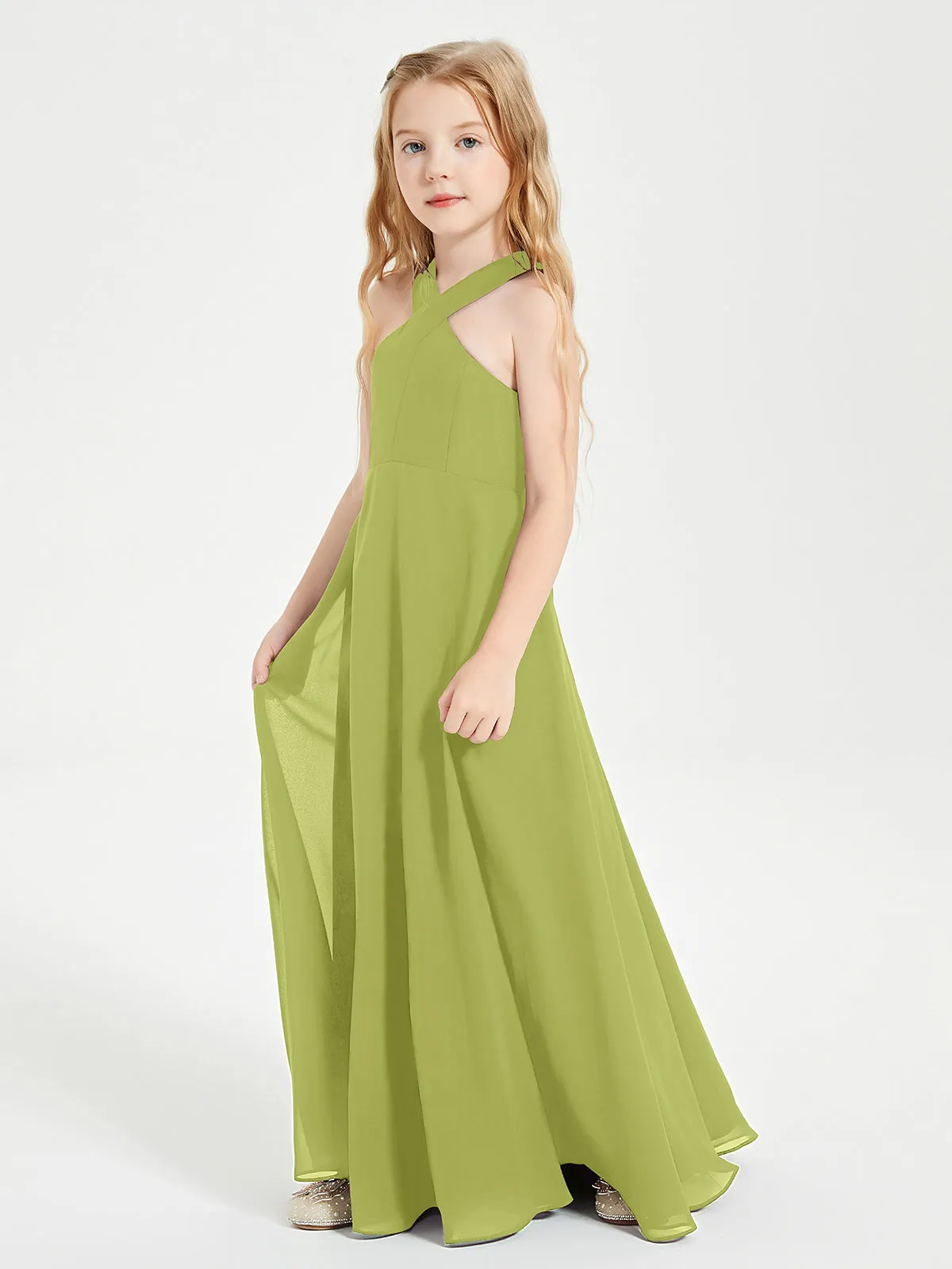Junior Bridesmaid Dresses Grecian Neckline Floor Length Clover