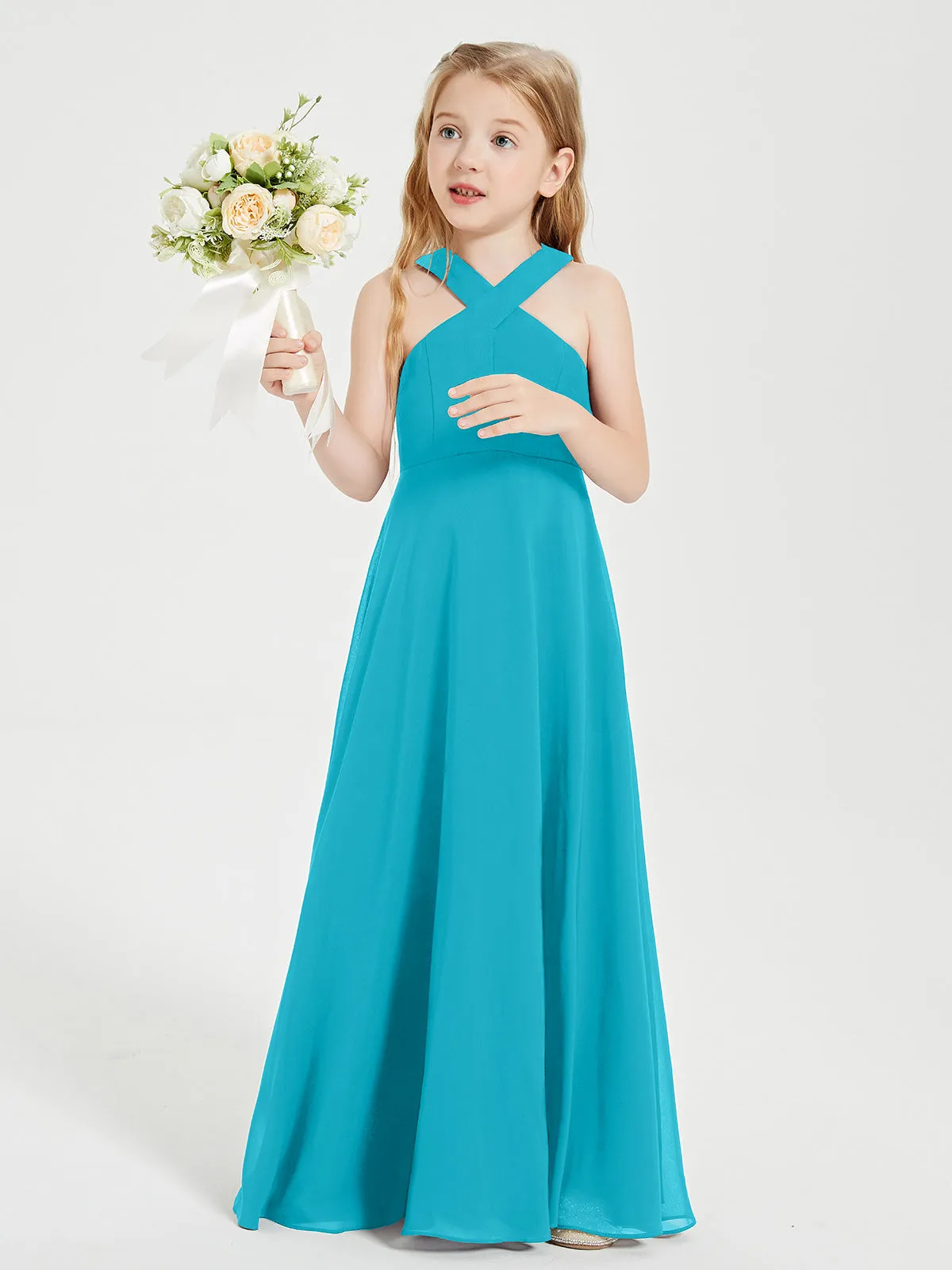 Junior Bridesmaid Dresses Grecian Neckline Floor Length Jade