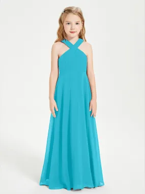 Junior Bridesmaid Dresses Grecian Neckline Floor Length Jade