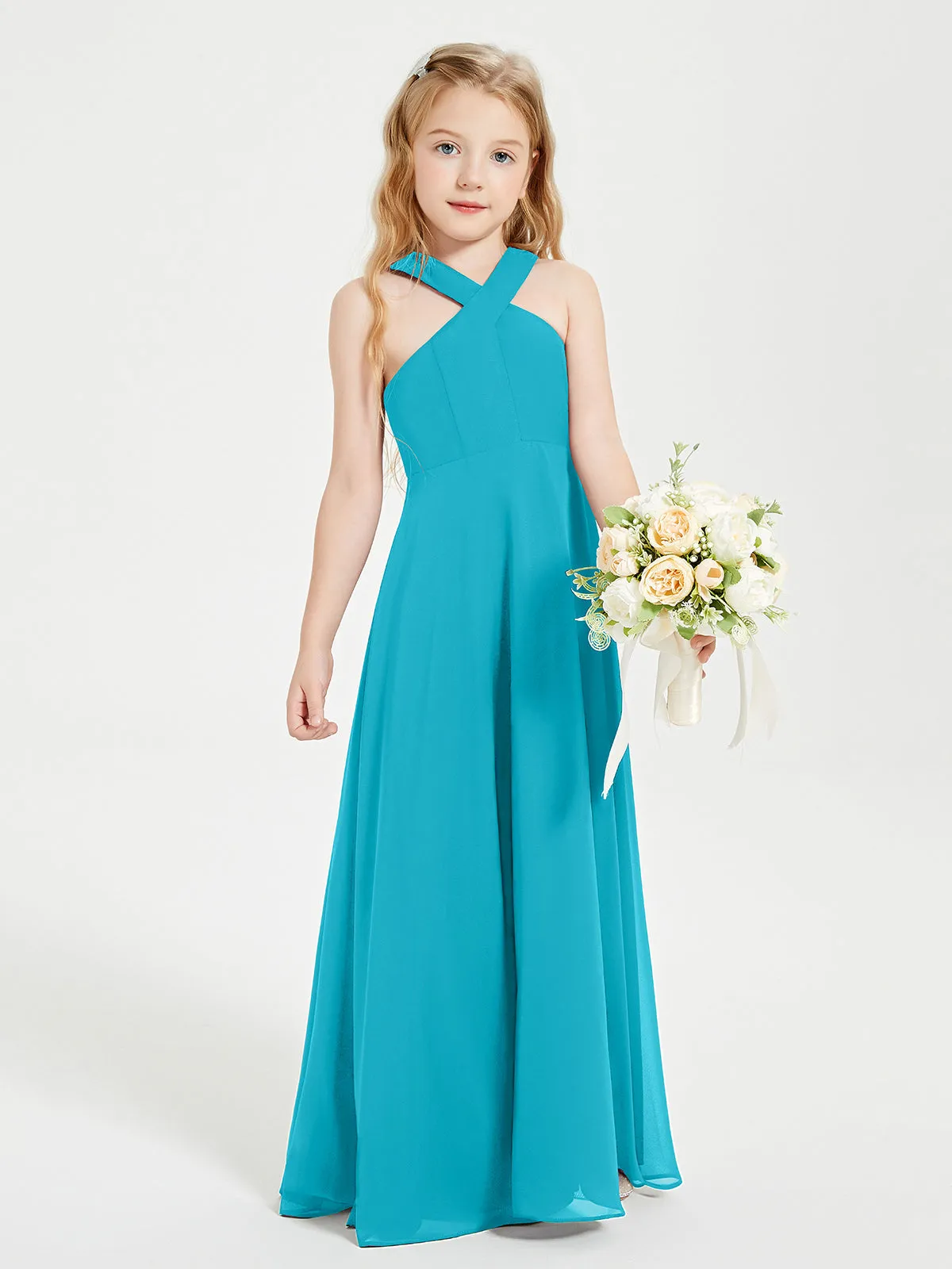 Junior Bridesmaid Dresses Grecian Neckline Floor Length Jade
