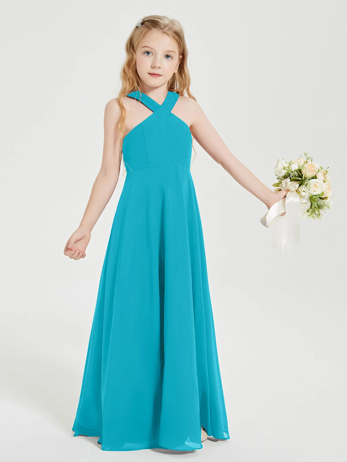 Junior Bridesmaid Dresses Grecian Neckline Floor Length Jade