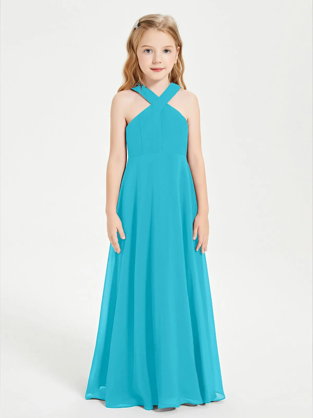 Junior Bridesmaid Dresses Grecian Neckline Floor Length Jade