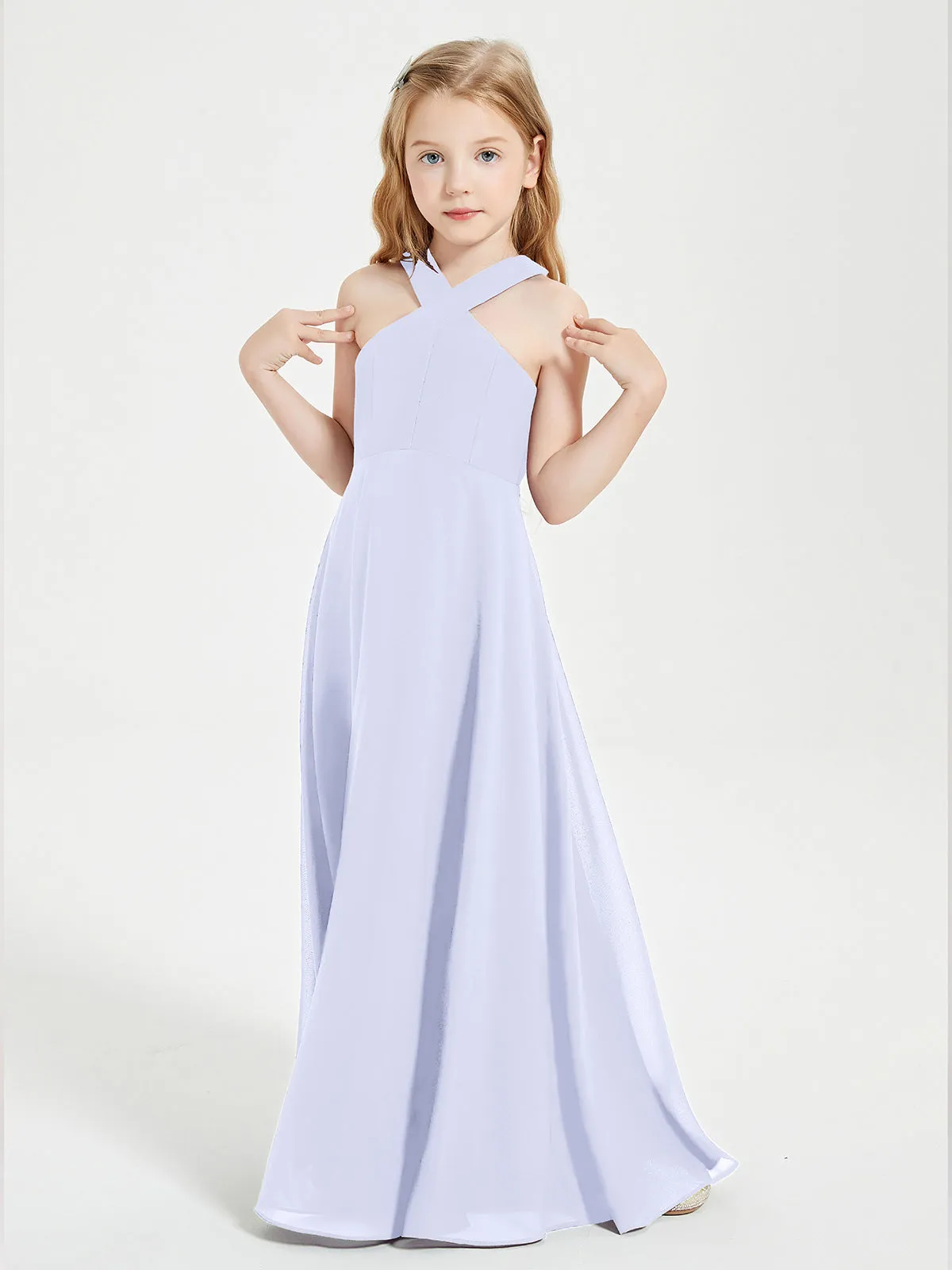 Junior Bridesmaid Dresses Grecian Neckline Floor Length Lavender
