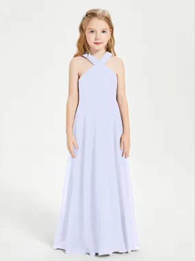 Junior Bridesmaid Dresses Grecian Neckline Floor Length Lavender