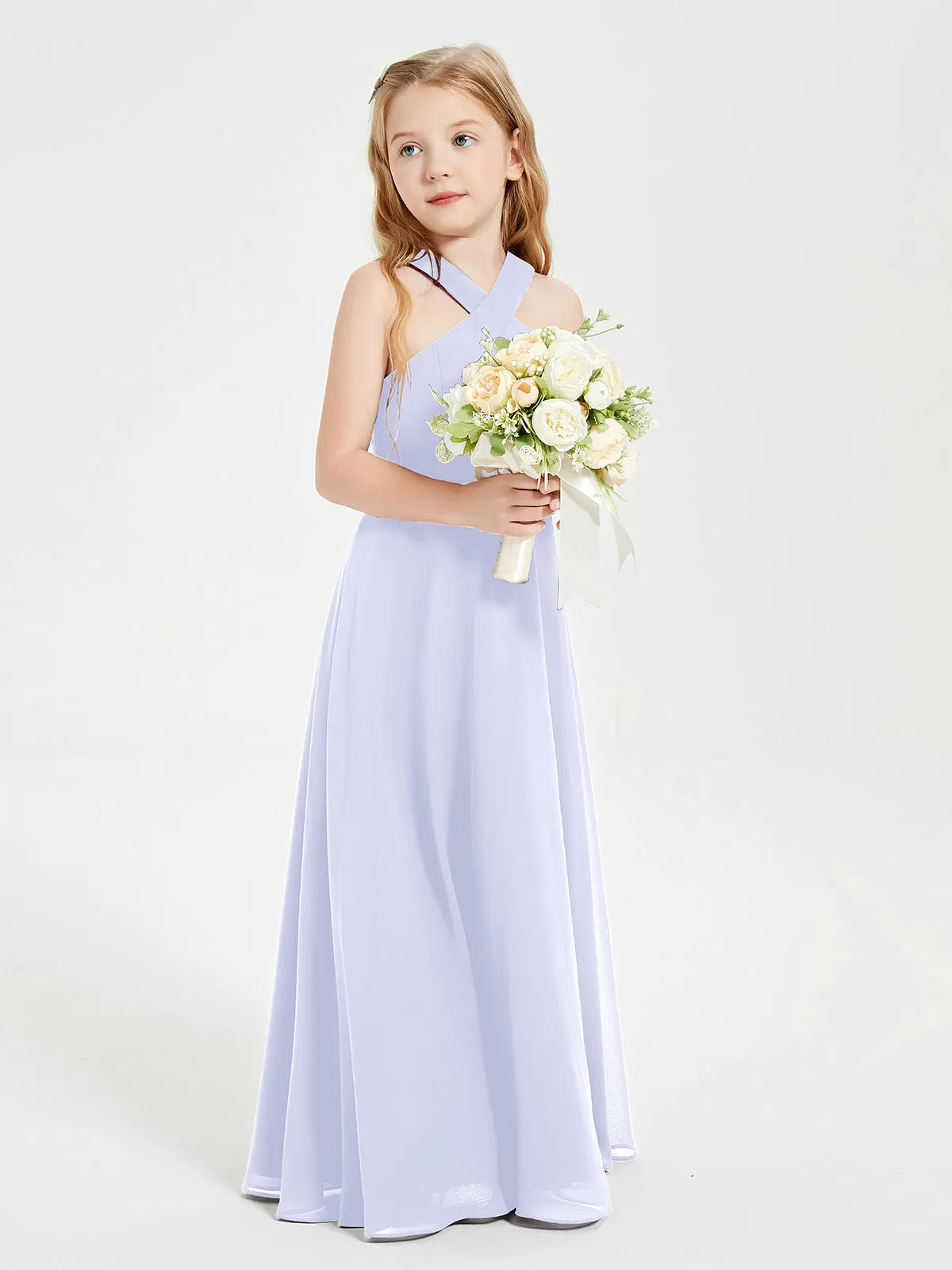 Junior Bridesmaid Dresses Grecian Neckline Floor Length Lavender