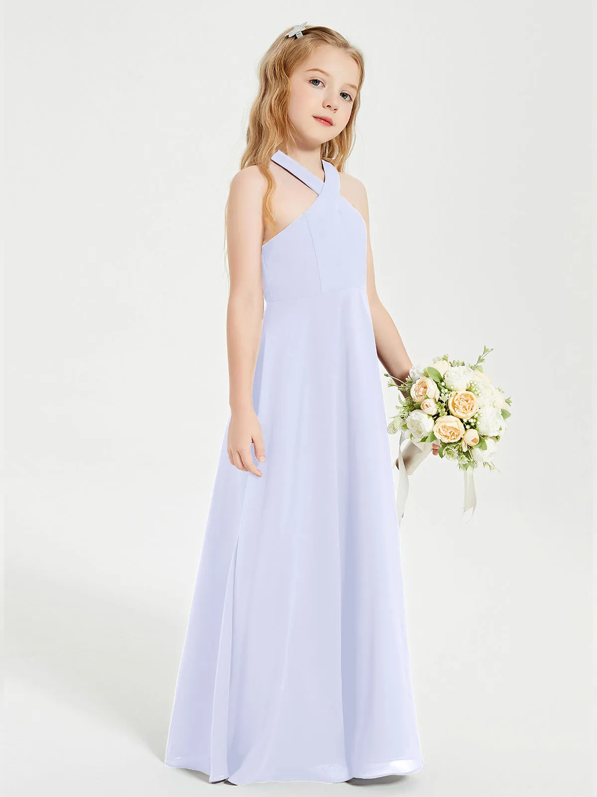 Junior Bridesmaid Dresses Grecian Neckline Floor Length Lavender