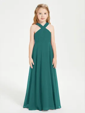Junior Bridesmaid Dresses Grecian Neckline Floor Length Peacock