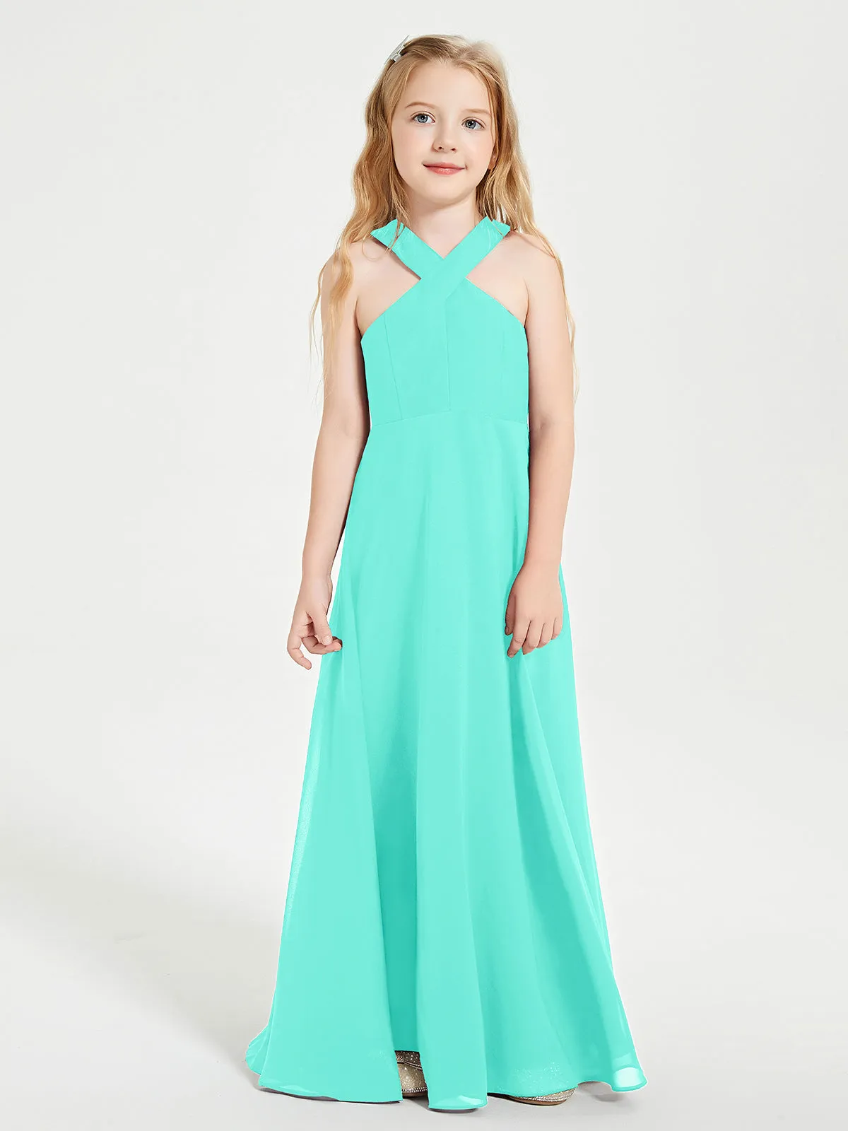 Junior Bridesmaid Dresses Grecian Neckline Floor Length Spa