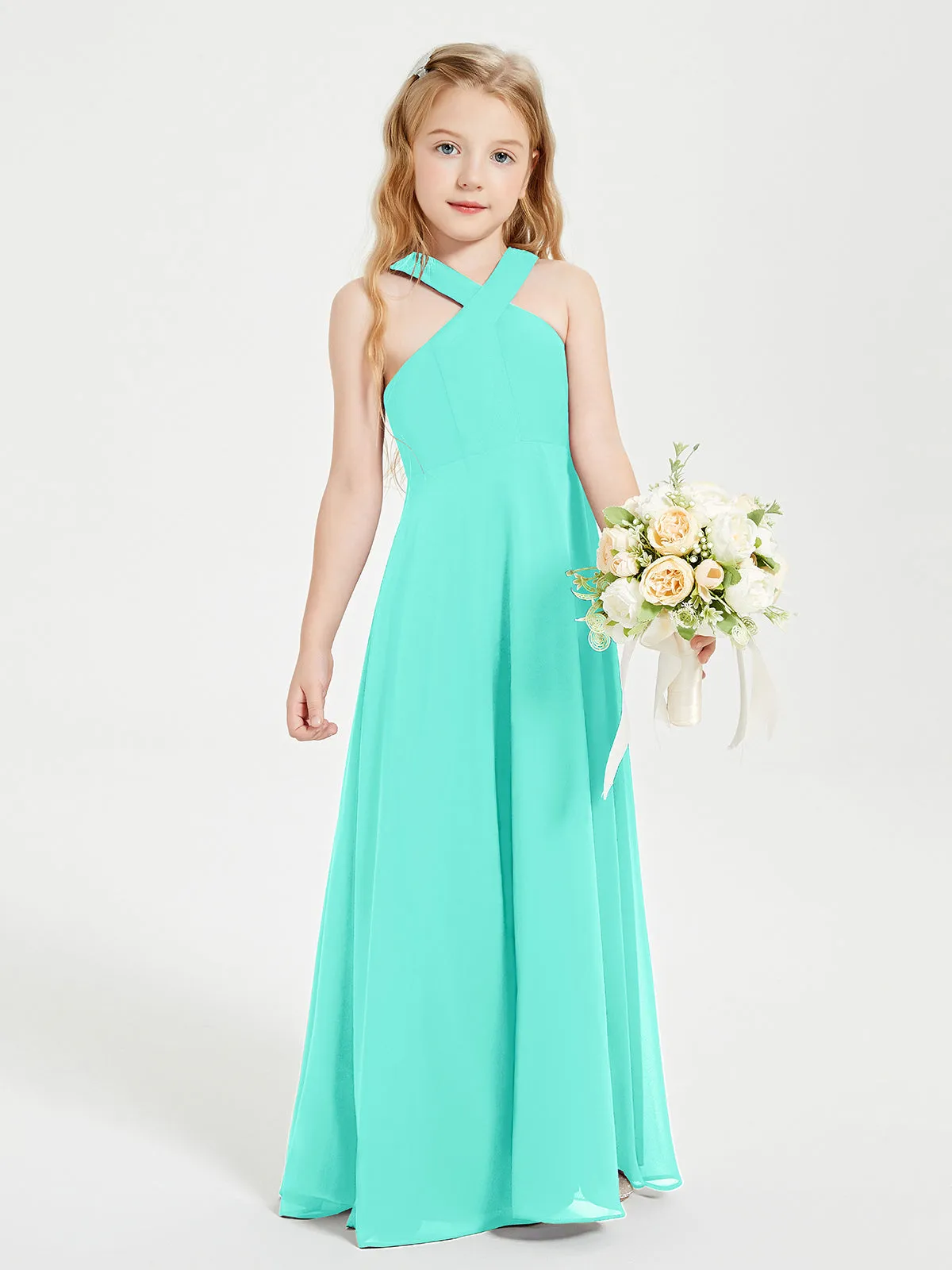 Junior Bridesmaid Dresses Grecian Neckline Floor Length Spa