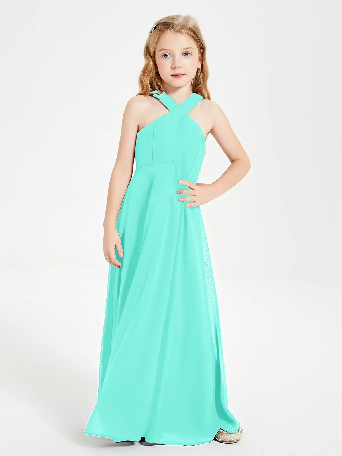 Junior Bridesmaid Dresses Grecian Neckline Floor Length Spa
