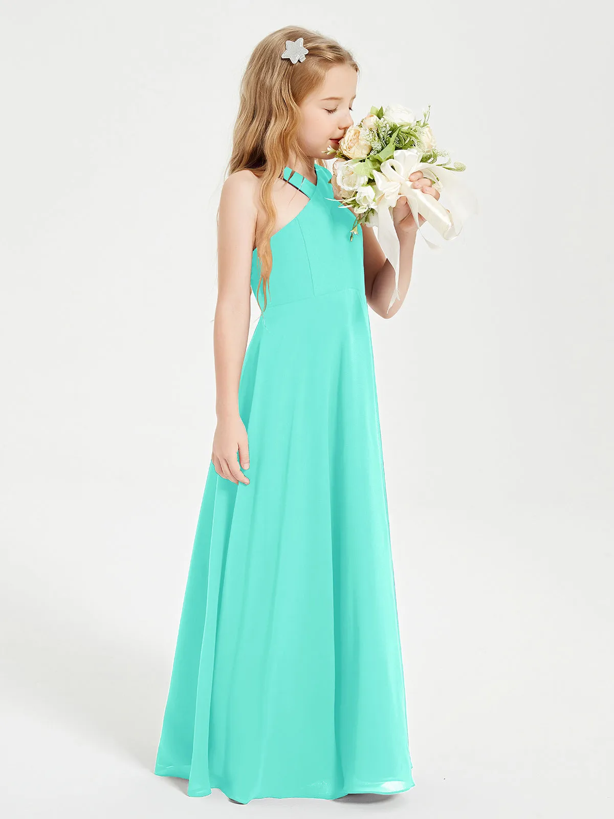 Junior Bridesmaid Dresses Grecian Neckline Floor Length Spa